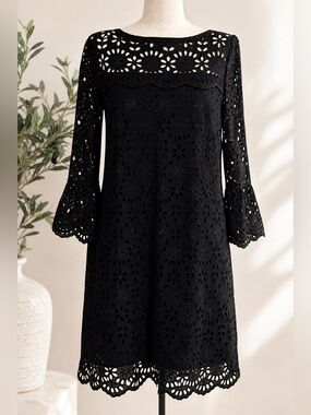 J.Crew Black Eyelet Lace Dress Scalloped Hem Size 4